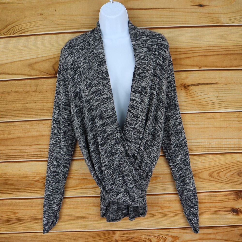 Max Studio Sweater Crossover Plunge Scoop Neck Womens M Gray Heathered Polyester